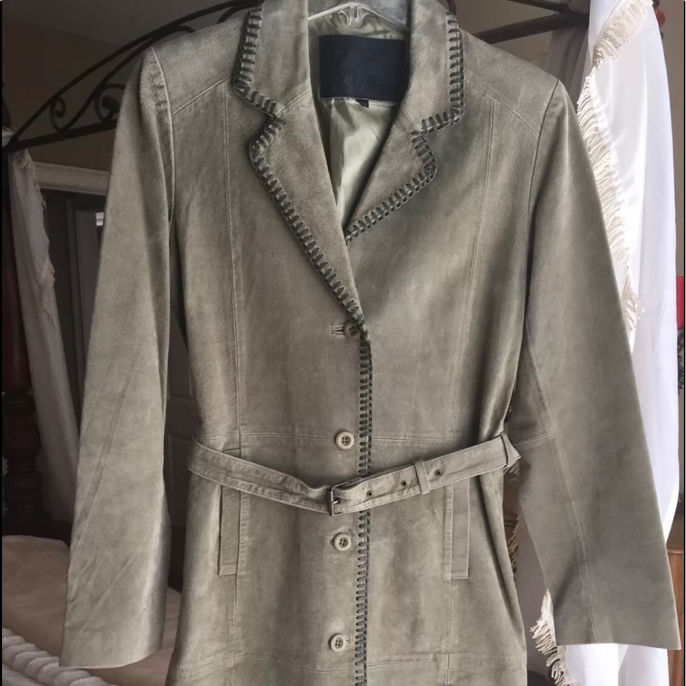 Lily Rose Leather Suede Sage Green Belted Coat